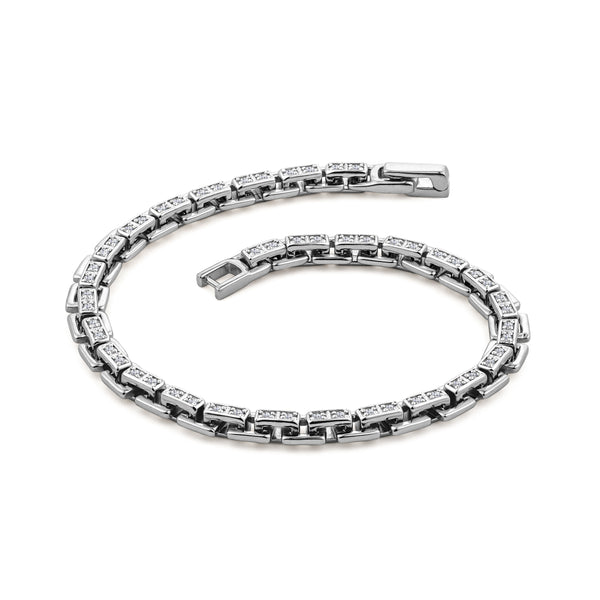 8 Inch Havana Lab Men Diamond Box Set Bracelet 0.85ct in 925 Silver